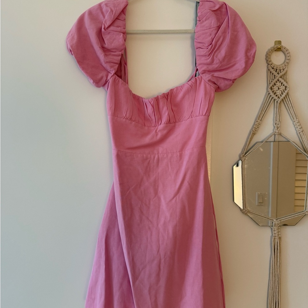 Zara Pink Puff-Sleeve Mini Dress